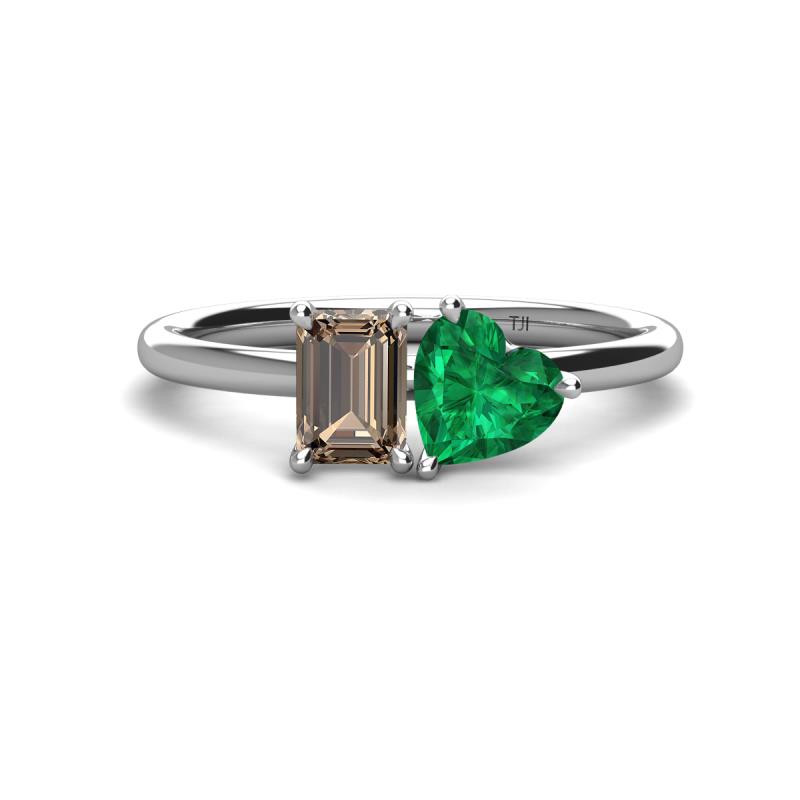 Esther Emerald Shape Smoky Quartz & Heart Shape Lab Created Emerald 2 Stone Duo Ring 