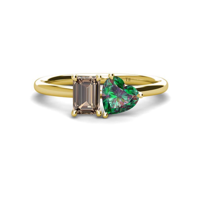 Esther Emerald Shape Smoky Quartz & Heart Shape Lab Created Alexandrite 2 Stone Duo Ring 