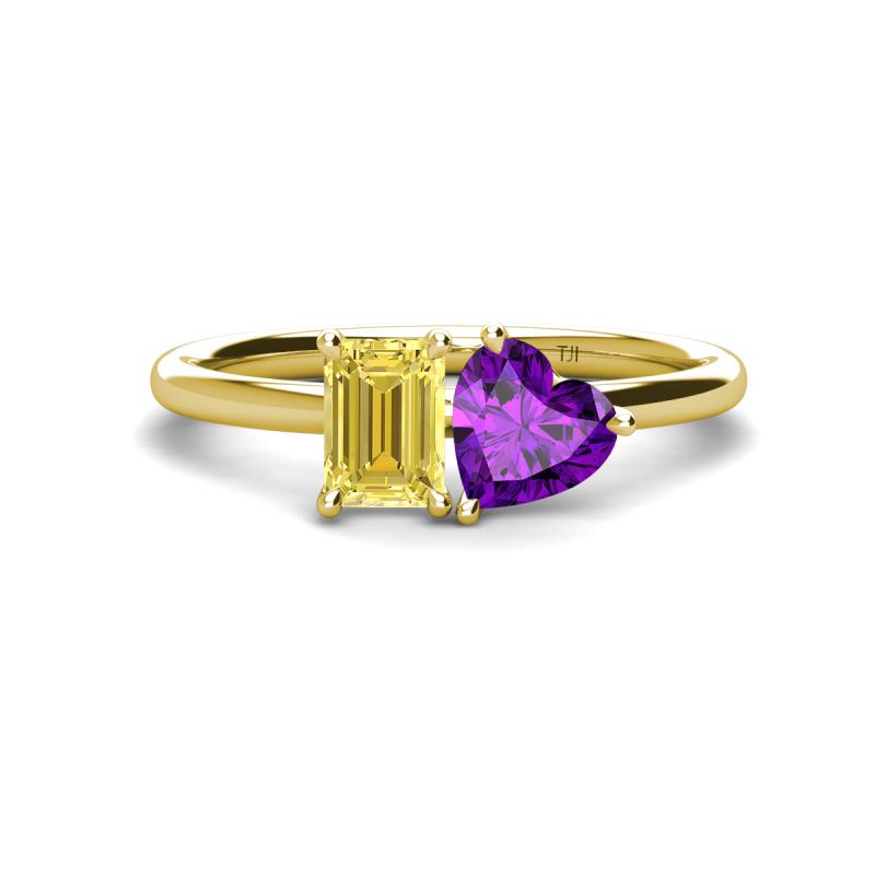 Esther Emerald Shape Lab Created Yellow Sapphire & Heart Shape Amethyst 2 Stone Duo Ring 