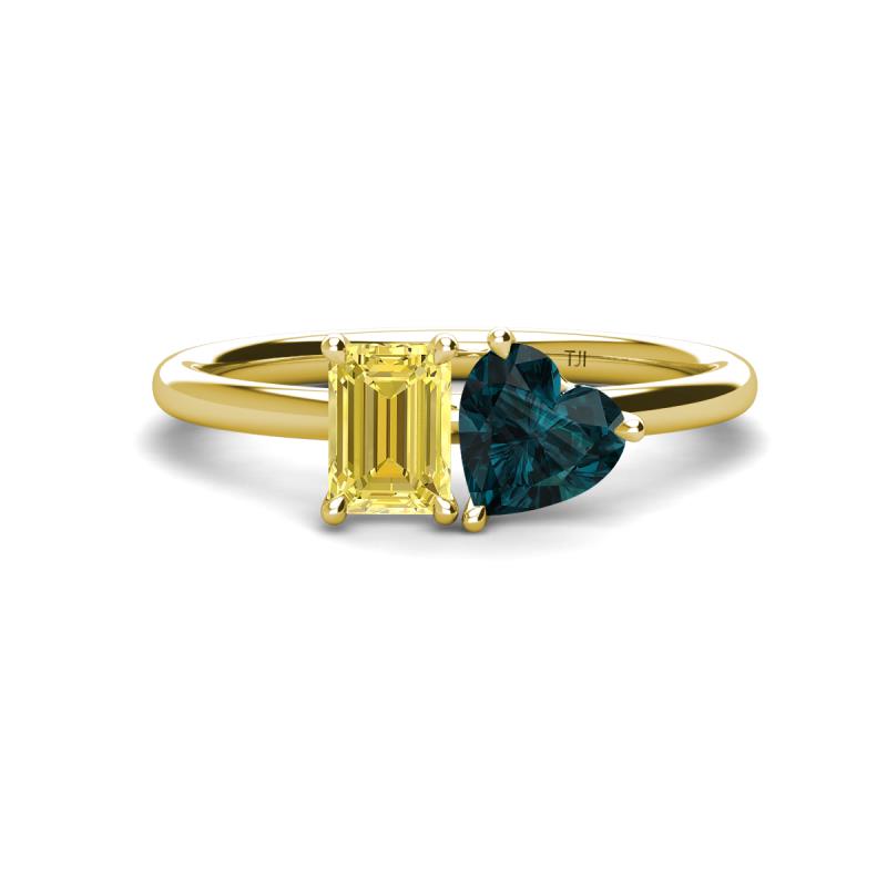 Esther Emerald Shape Lab Created Yellow Sapphire & Heart Shape London Blue Topaz 2 Stone Duo Ring 