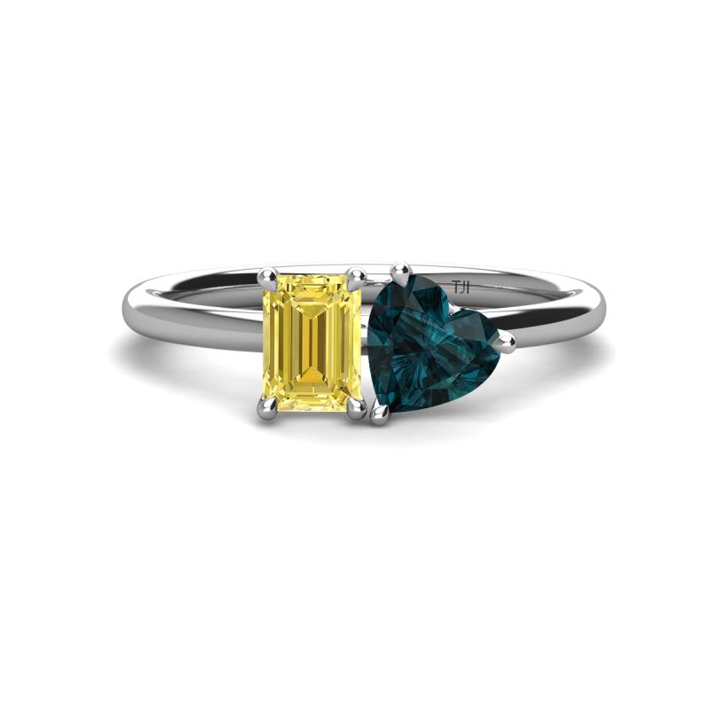 Esther Emerald Shape Lab Created Yellow Sapphire & Heart Shape London Blue Topaz 2 Stone Duo Ring 