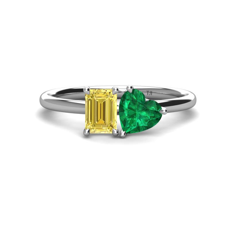 Esther Emerald Shape Lab Created Yellow Sapphire & Heart Shape Lab Created Emerald 2 Stone Duo Ring 