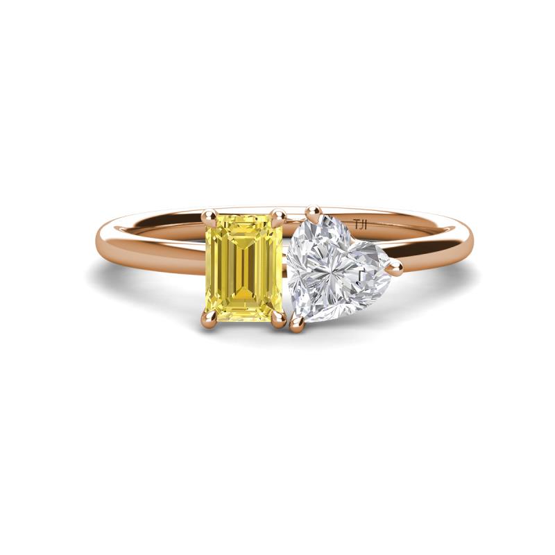 Esther Emerald Shape Lab Created Yellow Sapphire & Heart Shape White Sapphire 2 Stone Duo Ring 