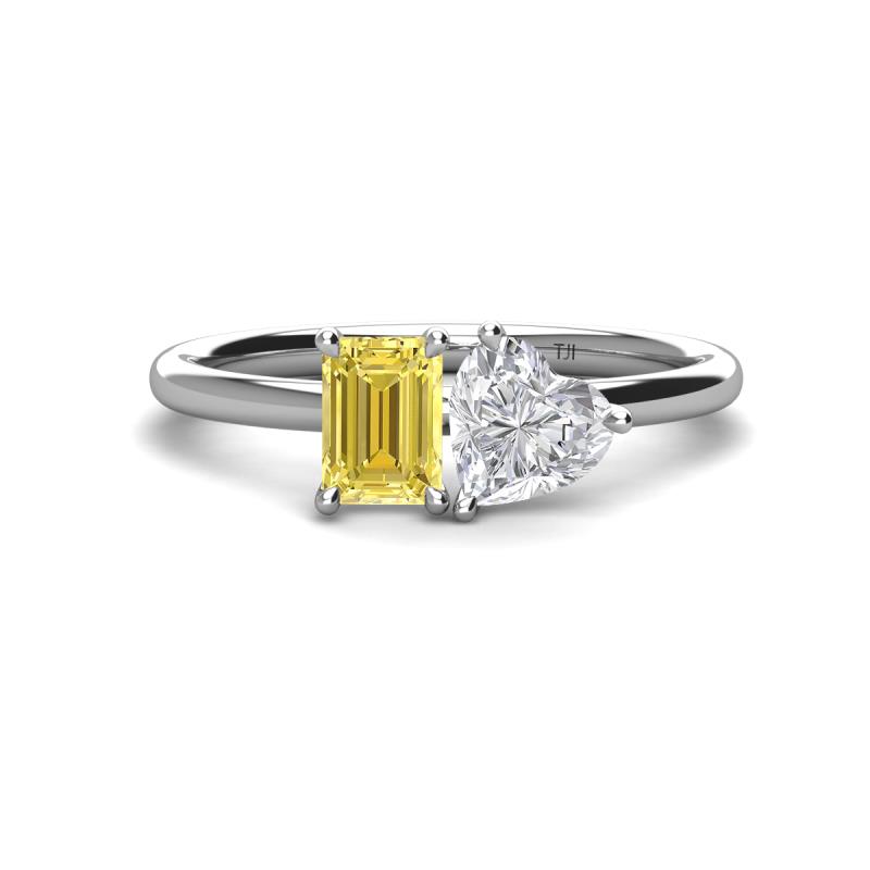 Esther Emerald Shape Lab Created Yellow Sapphire & Heart Shape White Sapphire 2 Stone Duo Ring 