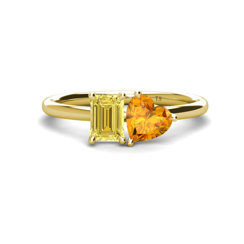 Esther Emerald Shape Lab Created Yellow Sapphire & Heart Shape Citrine 2 Stone Duo Ring 