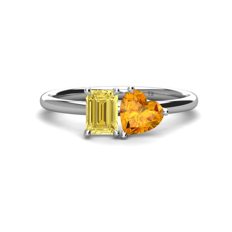 Esther Emerald Shape Lab Created Yellow Sapphire & Heart Shape Citrine 2 Stone Duo Ring 
