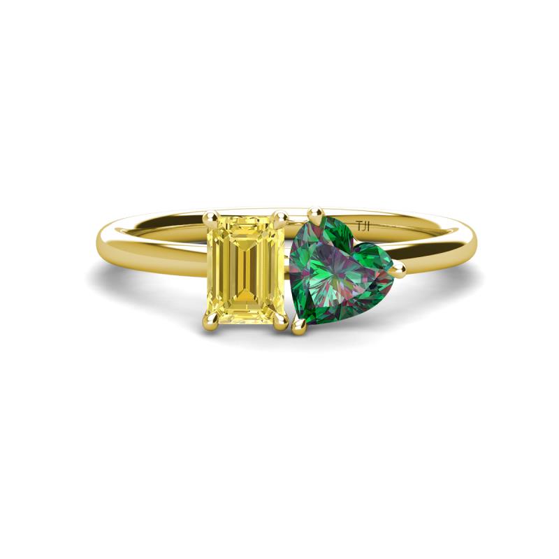 Esther Emerald Shape Lab Created Yellow Sapphire & Heart Shape Lab Created Alexandrite 2 Stone Duo Ring 
