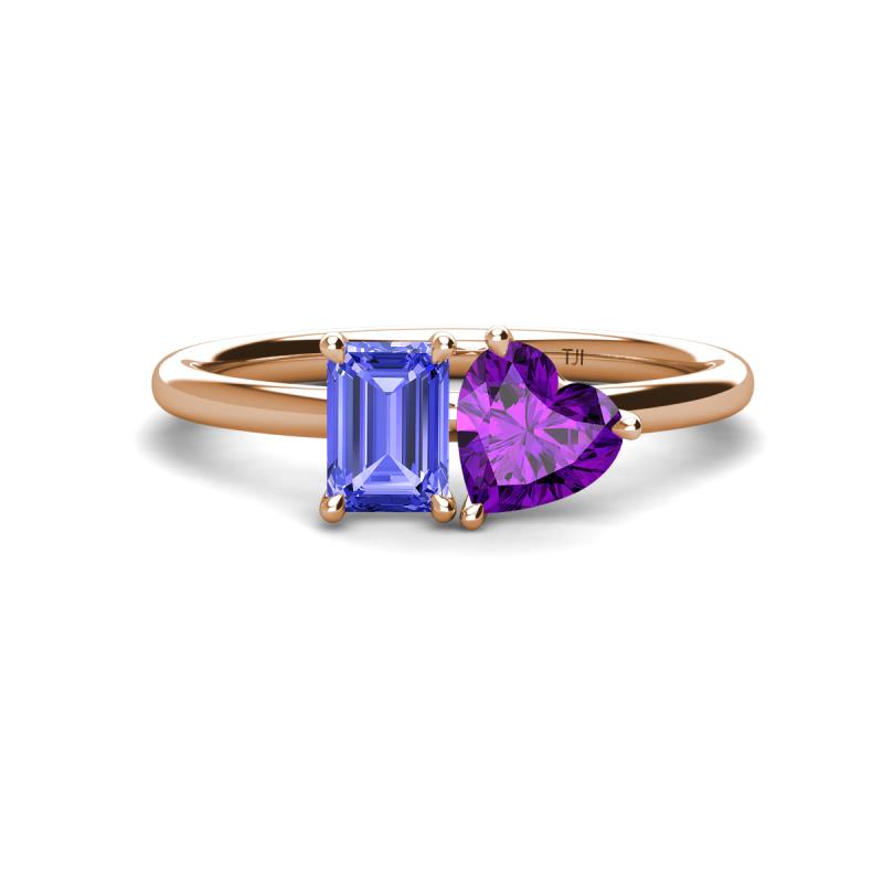 Esther Emerald Shape Tanzanite & Heart Shape Amethyst 2 Stone Duo Ring 