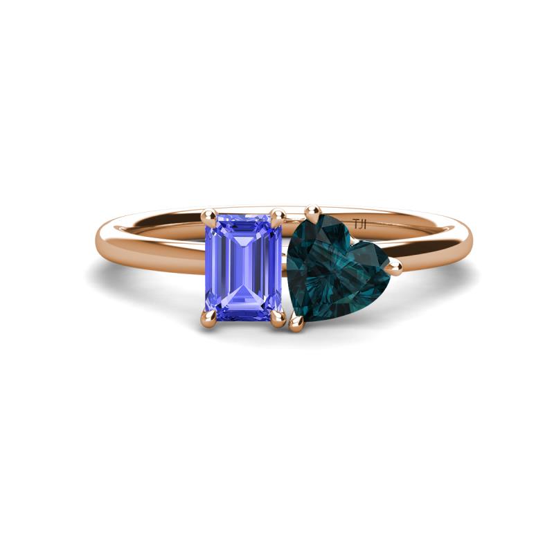 Esther Emerald Shape Tanzanite & Heart Shape London Blue Topaz 2 Stone Duo Ring 