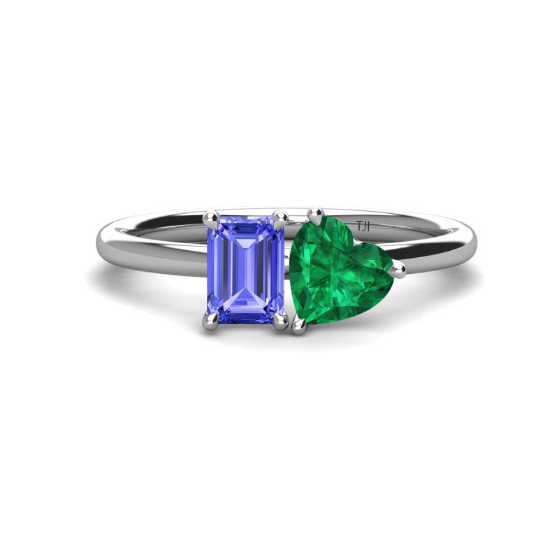 Esther Emerald Shape Tanzanite & Heart Shape Lab Created Emerald 2 Stone Duo Ring 