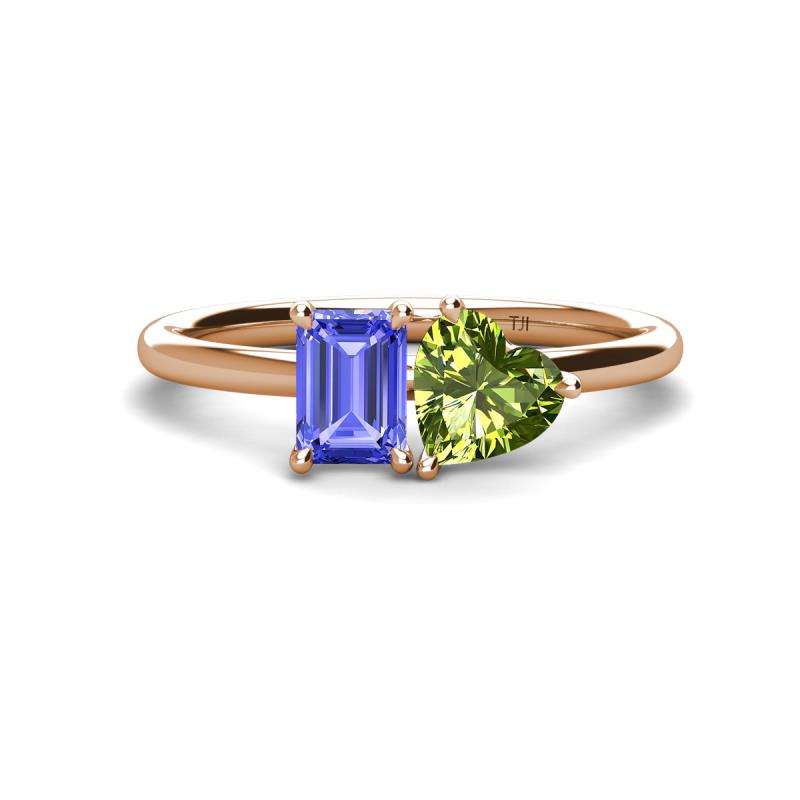 Esther Emerald Shape Tanzanite & Heart Shape Peridot 2 Stone Duo Ring 