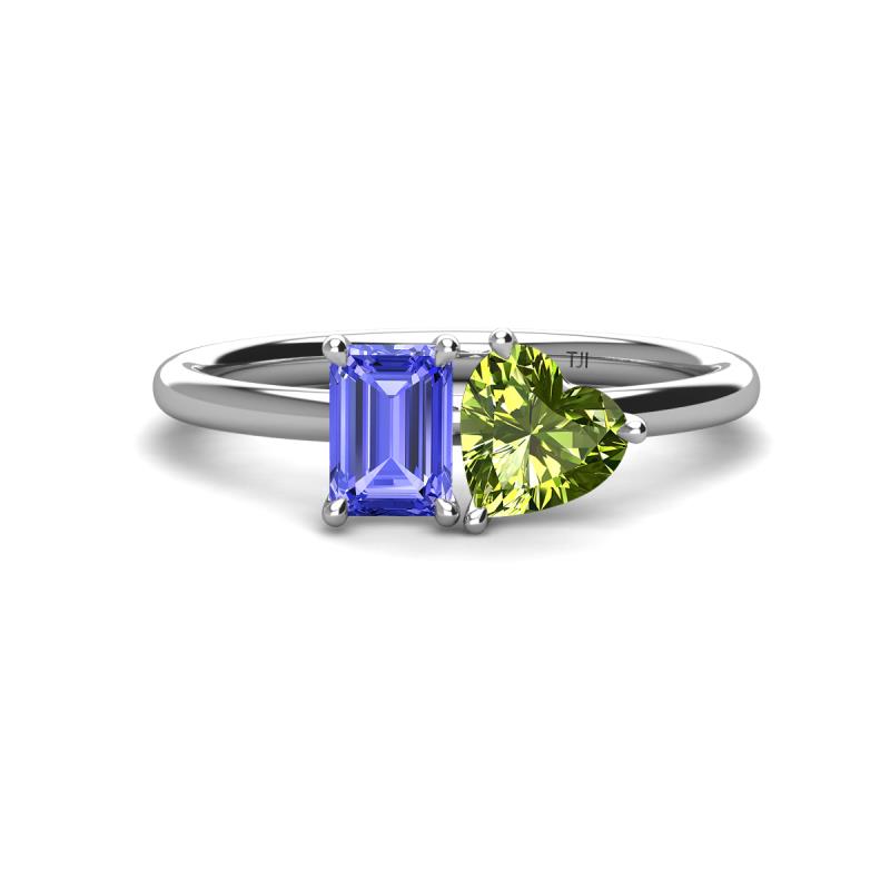 Esther Emerald Shape Tanzanite & Heart Shape Peridot 2 Stone Duo Ring 