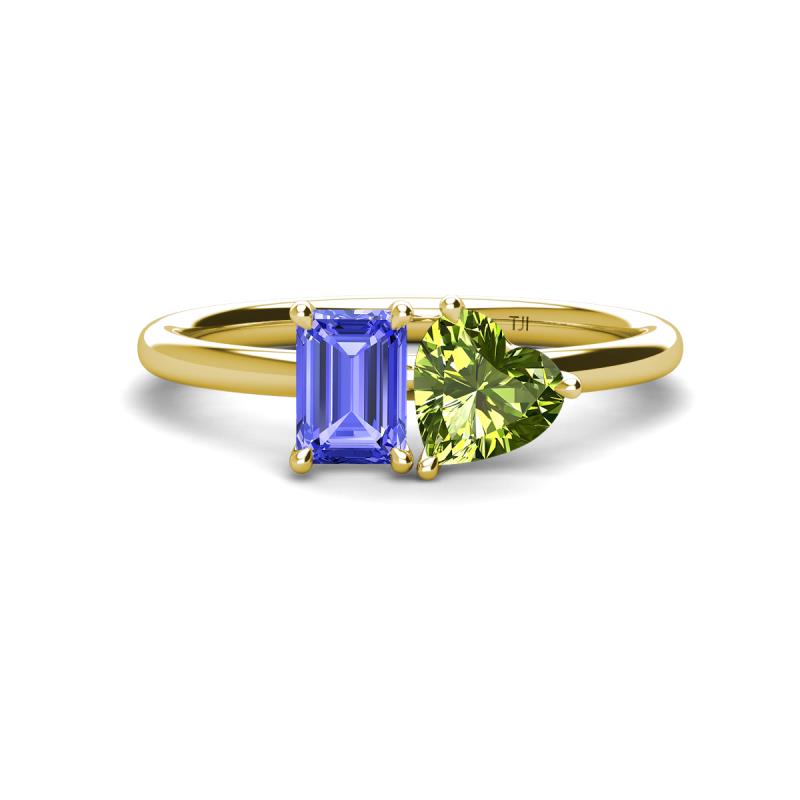 Esther Emerald Shape Tanzanite & Heart Shape Peridot 2 Stone Duo Ring 