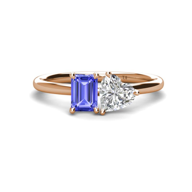 Esther GIA Certified Heart Shape Diamond & Emerald Shape Tanzanite 2 Stone Duo Ring 