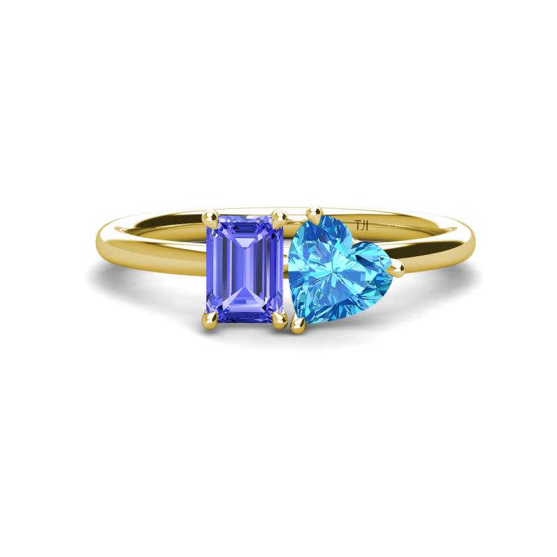 Esther Emerald Shape Tanzanite & Heart Shape Blue Topaz 2 Stone Duo Ring 