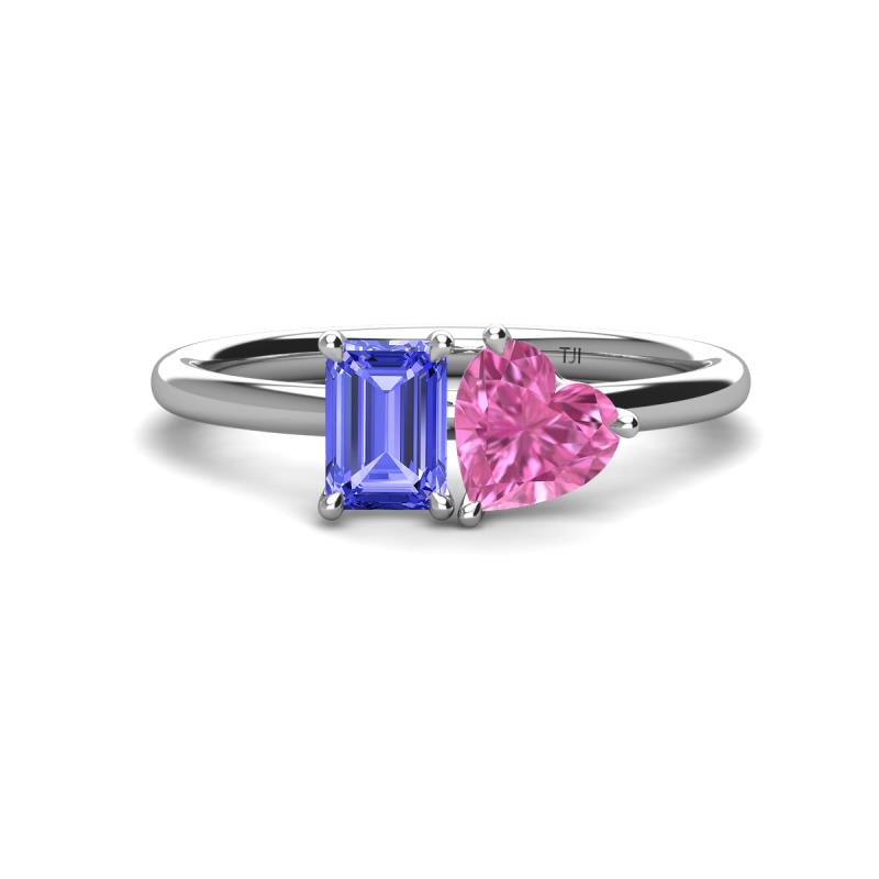 Esther Emerald Shape Tanzanite & Heart Shape Pink Sapphire 2 Stone Duo Ring 