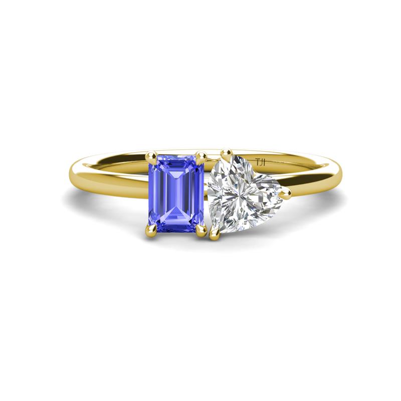 Esther IGI Certified Heart Shape Lab Grown Diamond & Emerald Shape Tanzanite 2 Stone Duo Ring 