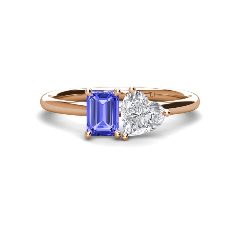 Esther Emerald Shape Tanzanite & Heart Shape White Sapphire 2 Stone Duo Ring 