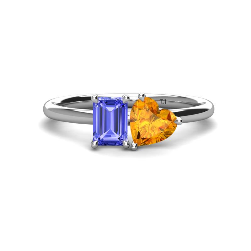 Esther Emerald Shape Tanzanite & Heart Shape Citrine 2 Stone Duo Ring 