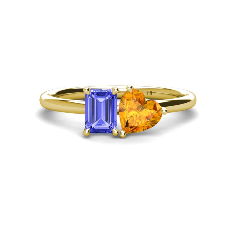 Esther Emerald Shape Tanzanite & Heart Shape Citrine 2 Stone Duo Ring 