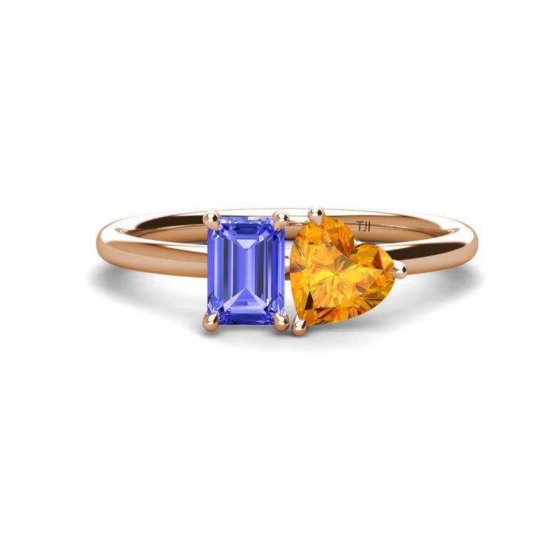 Esther Emerald Shape Tanzanite & Heart Shape Citrine 2 Stone Duo Ring 