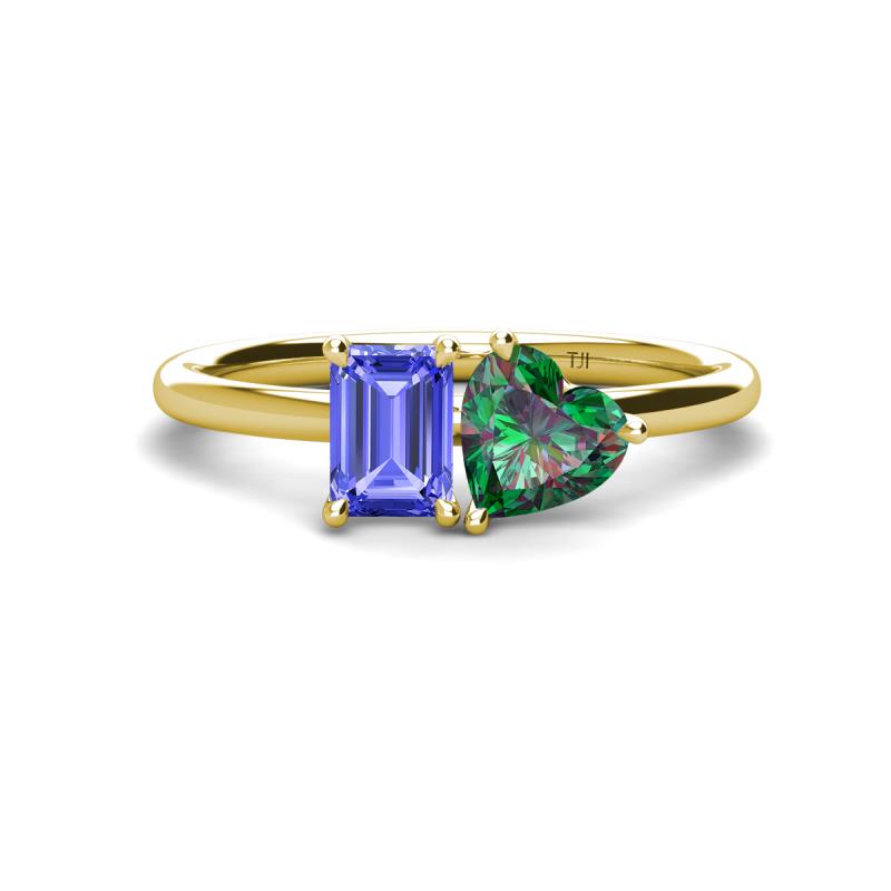 Esther Emerald Shape Tanzanite & Heart Shape Lab Created Alexandrite 2 Stone Duo Ring 