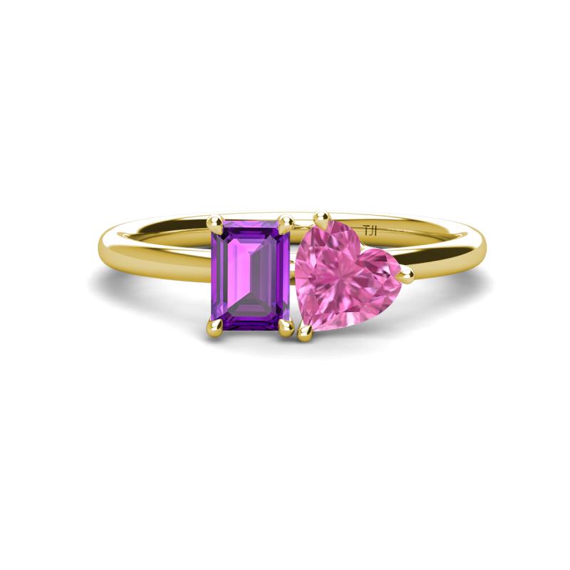 Esther Emerald Shape Amethyst & Heart Shape Lab Created Pink Sapphire 2 Stone Duo Ring 