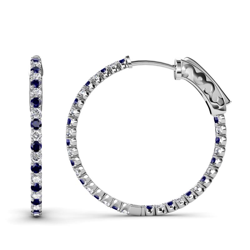 Melissa 2.92 ctw (2.30 mm) Inside Outside Round Blue Sapphire and Natural Diamond Eternity Hoop Earrings 