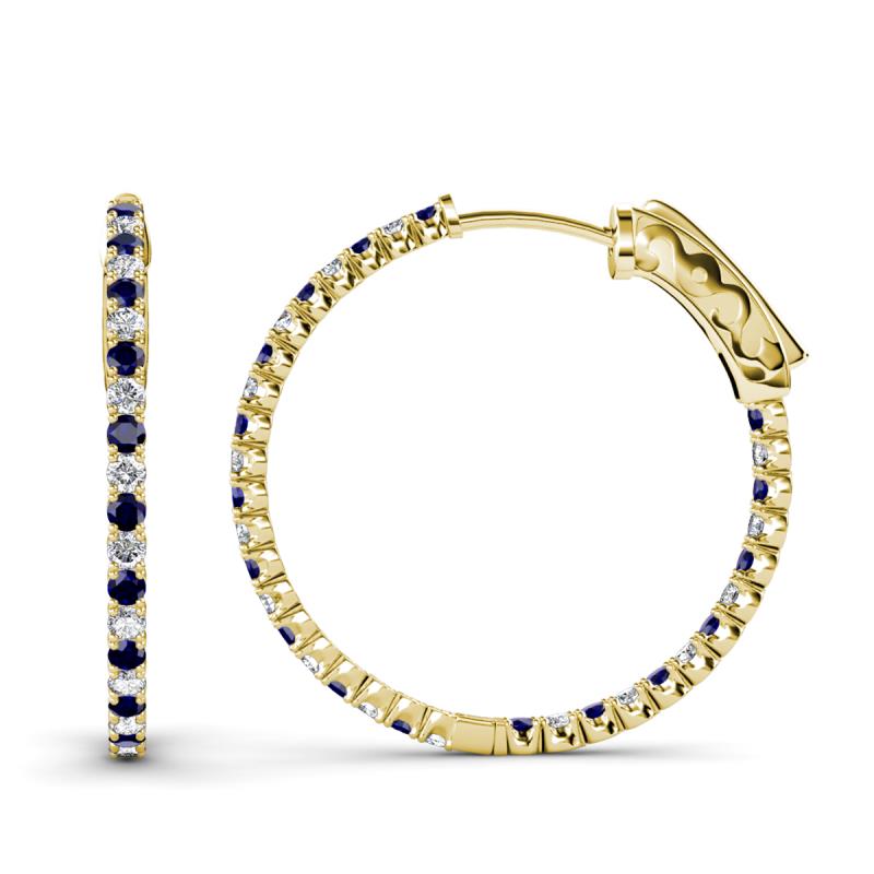 Melissa 2.92 ctw (2.30 mm) Inside Outside Round Blue Sapphire and Natural Diamond Eternity Hoop Earrings 