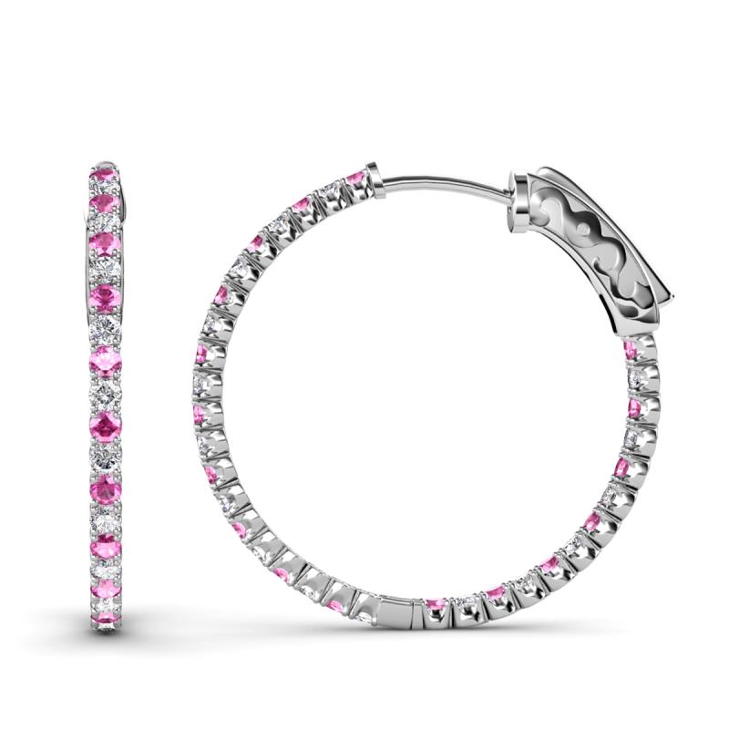 Melissa 2.92 ctw (2.30 mm) Inside Outside Round Pink Sapphire and Natural Diamond Eternity Hoop Earrings 