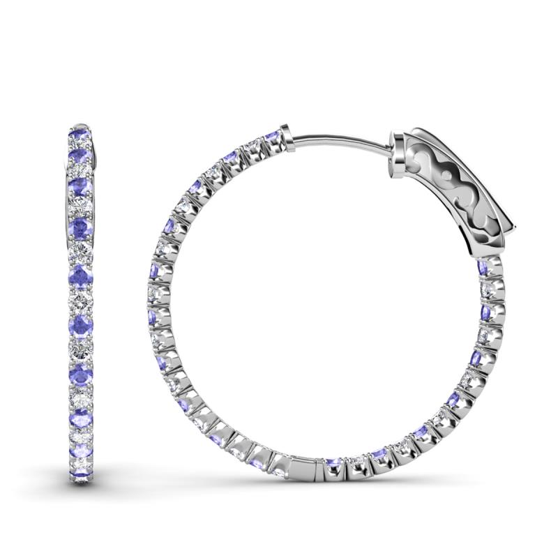 Melissa 2.85 ctw (2.30 mm) Inside Outside Round Tanzanite and Natural Diamond Eternity Hoop Earrings 