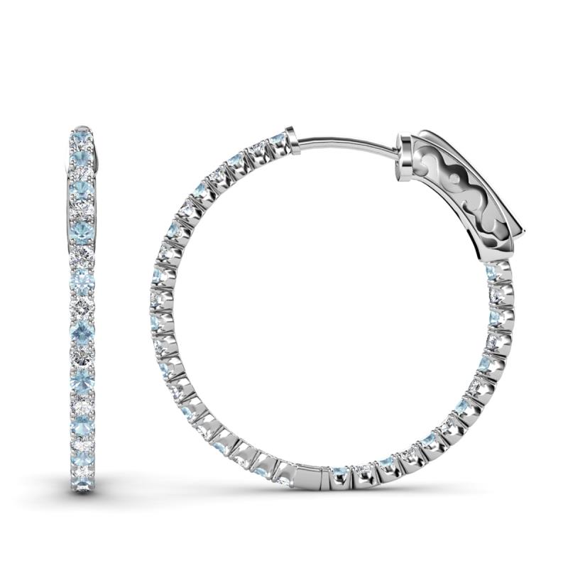 Melissa 2.40 ctw (2.30 mm) Inside Outside Round Aquamarine and Natural Diamond Eternity Hoop Earrings 