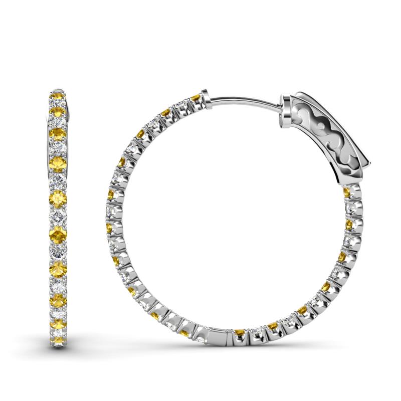 Melissa 2.40 ctw (2.30 mm) Inside Outside Round Citrine and Natural Diamond Eternity Hoop Earrings 