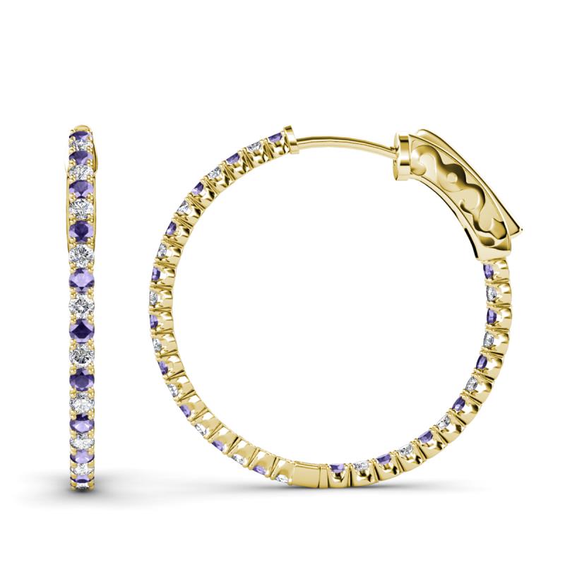 Melissa 2.40 ctw (2.30 mm) Inside Outside Round Iolite and Natural Diamond Eternity Hoop Earrings 
