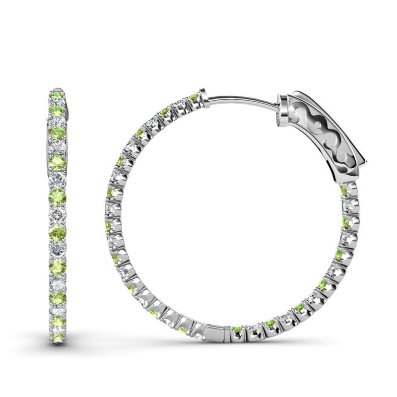 Melissa 16.50 ctw (2.30 mm) Inside Outside Round Peridot and Natural Diamond Eternity Hoop Earrings 