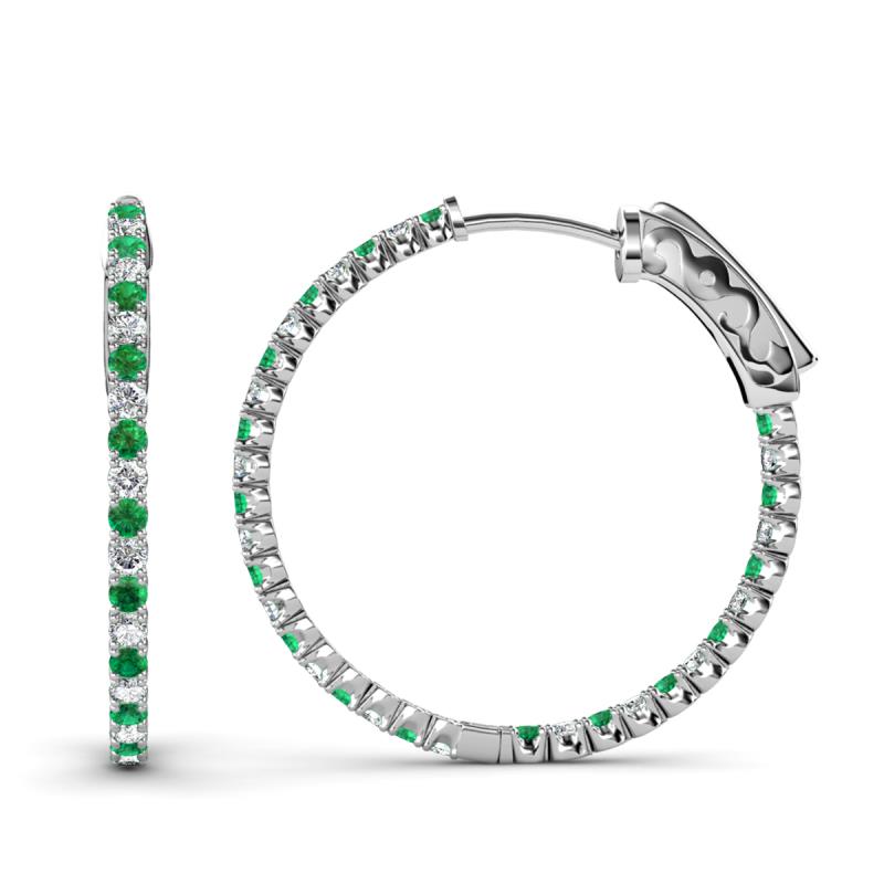 Melissa 2.40 ctw (2.30 mm) Inside Outside Round Emerald and Natural Diamond Eternity Hoop Earrings 