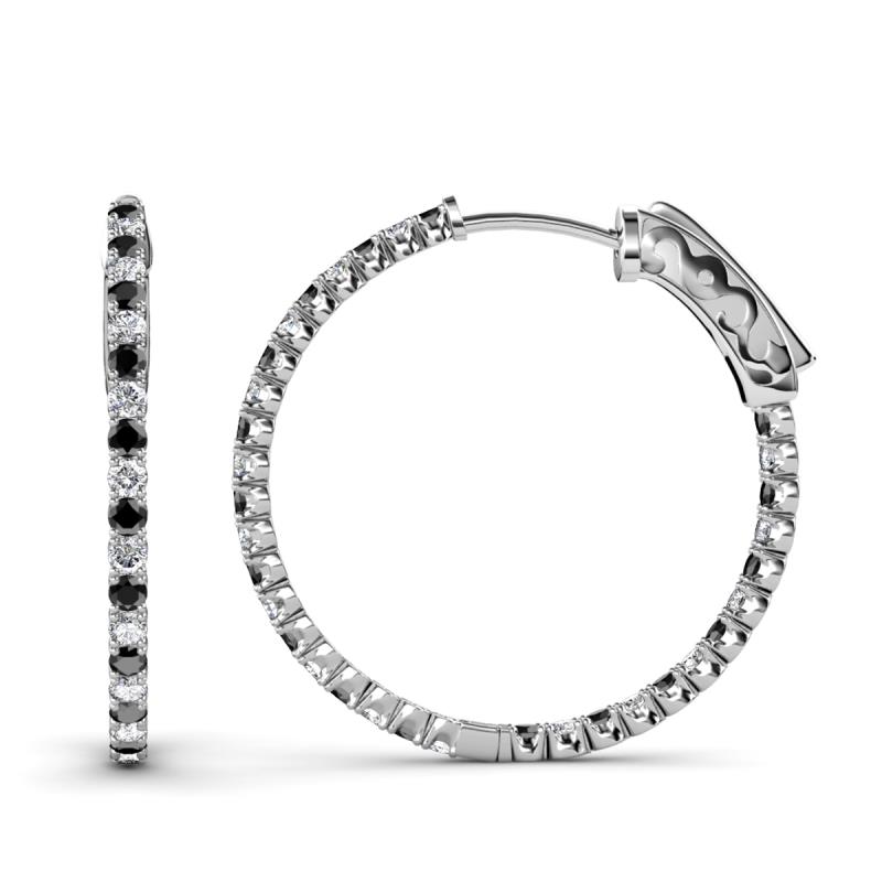 Melissa 2.92 ctw (2.30 mm) Inside Outside Round Black Diamond and Natural Diamond Eternity Hoop Earrings 