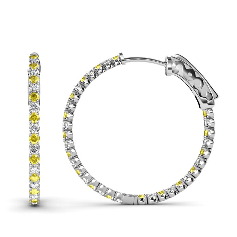 Melissa 3.00 ctw (2.30 mm) Inside Outside Round Yellow Sapphire and Natural Diamond Eternity Hoop Earrings 