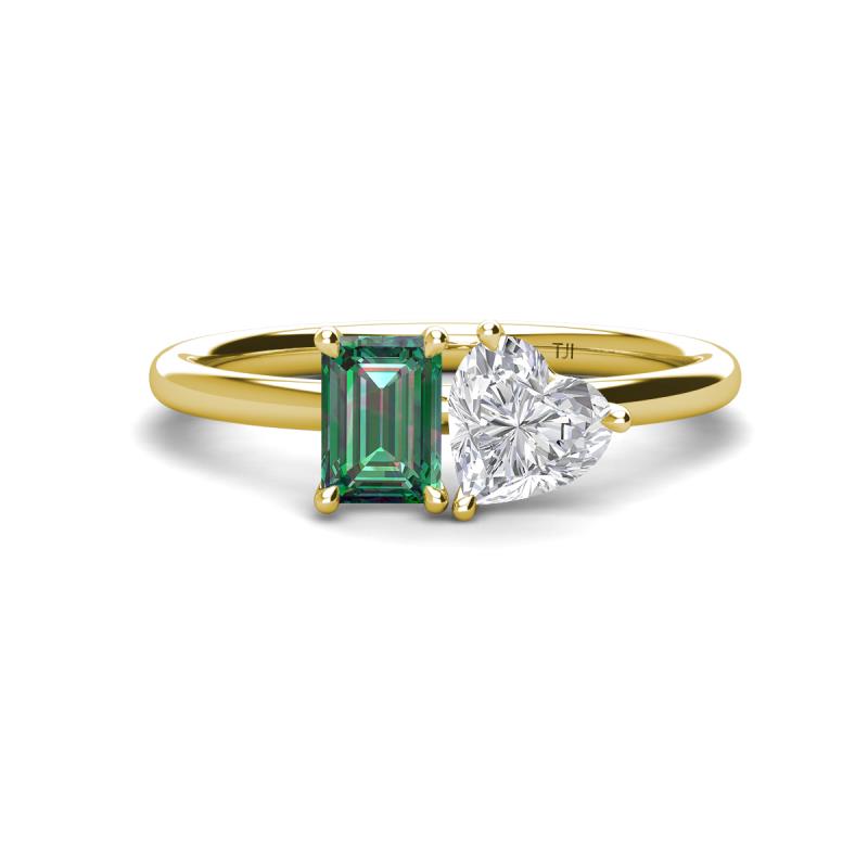 Esther Emerald & Heart Shape Created Alexandrite & Created White Sapphire 2 Stone Duo Ring 