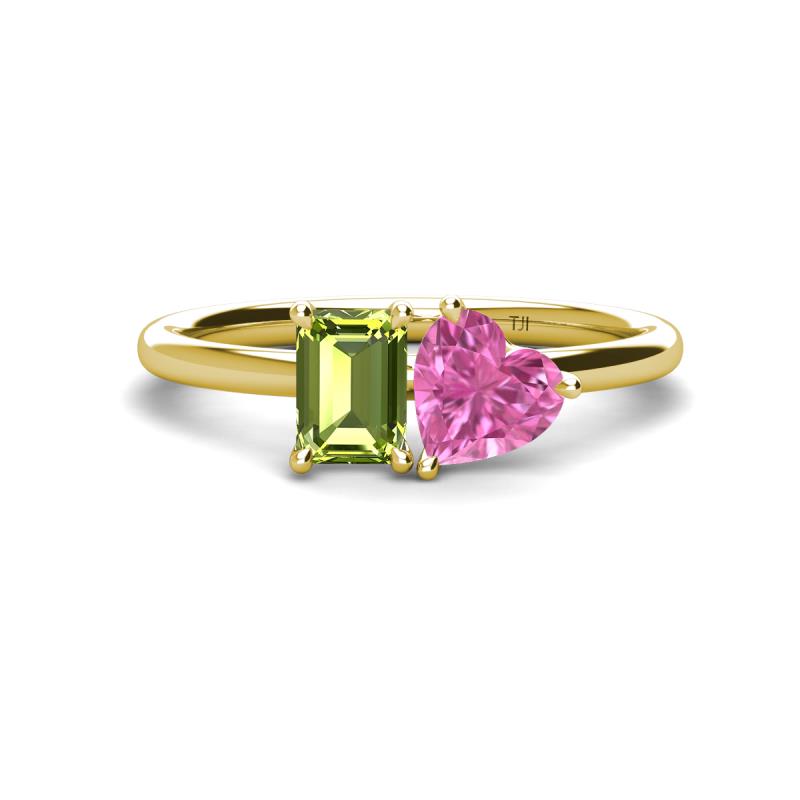 Esther Emerald Shape Peridot & Heart Shape Lab Created Pink Sapphire 2 Stone Duo Ring 