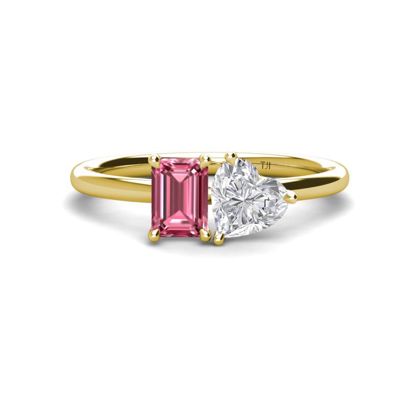 Esther Emerald Shape Pink Tourmaline & Heart Shape Lab Created White Sapphire 2 Stone Duo Ring 