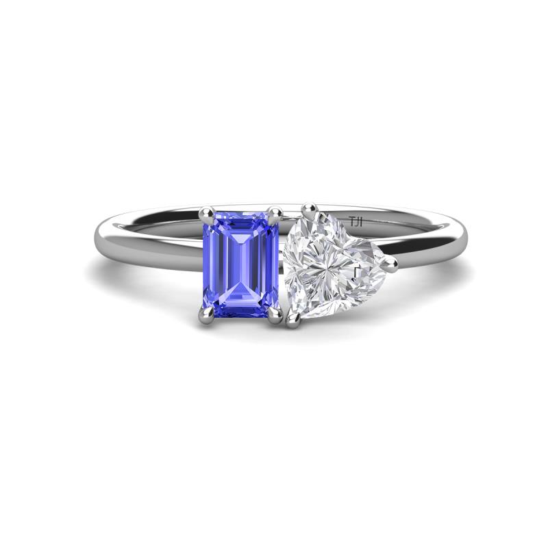 Esther Emerald Shape Tanzanite & Heart Shape Lab Created White Sapphire 2 Stone Duo Ring 