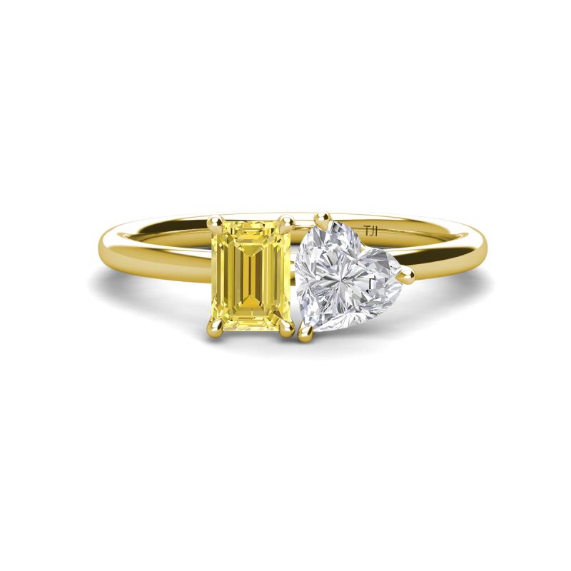 Esther Emerald Shape Lab Created Yellow Sapphire & Heart Shape Lab Created White Sapphire 2 Stone Duo Ring 