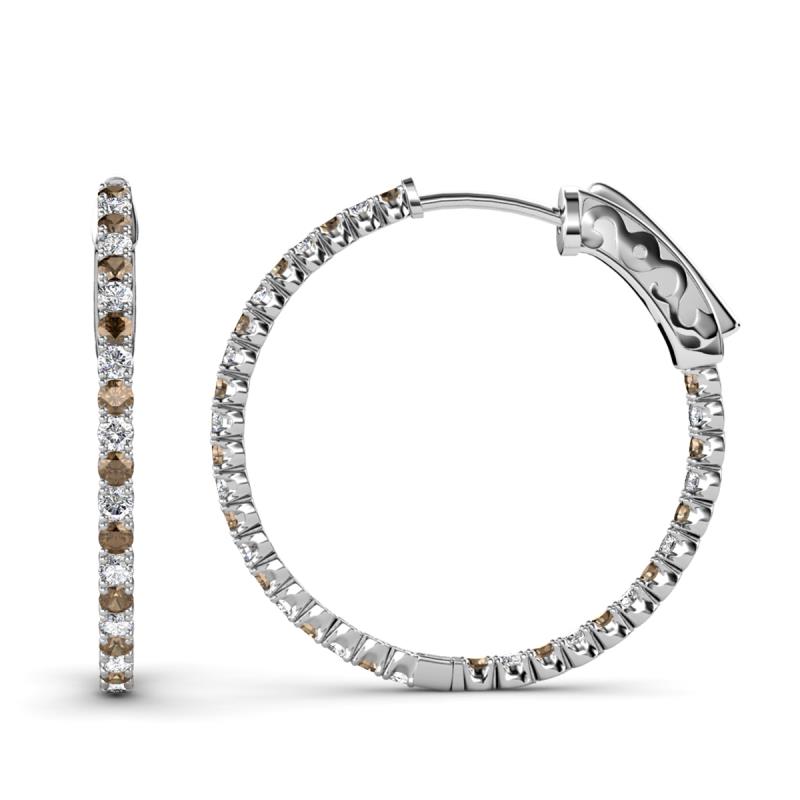 Melissa 2.85 ctw (2.30 mm) Inside Outside Round Smoky Quartz and Natural Diamond Eternity Hoop Earrings 