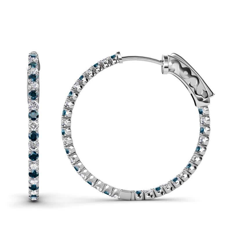 Melissa 3.00 ctw (2.30 mm) Inside Outside Round Blue Diamond and Natural Diamond Eternity Hoop Earrings 