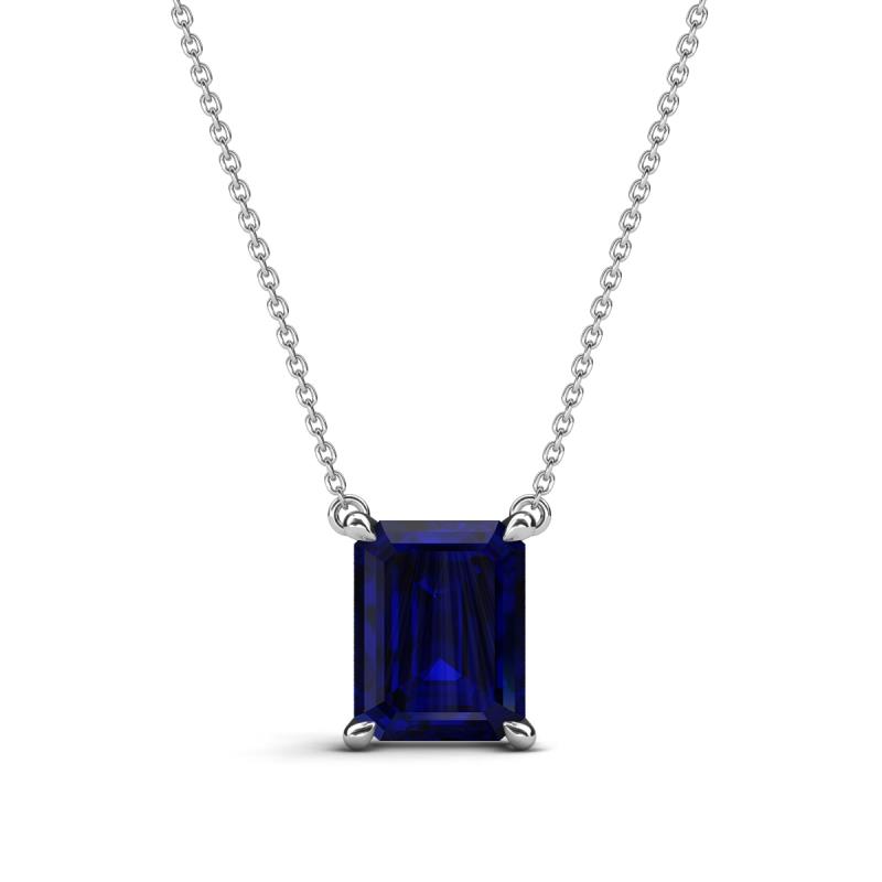 Athena 2.85 ct Created Blue Sapphire Emerald Shape (9x7 mm) Solitaire Pendant Necklace 
