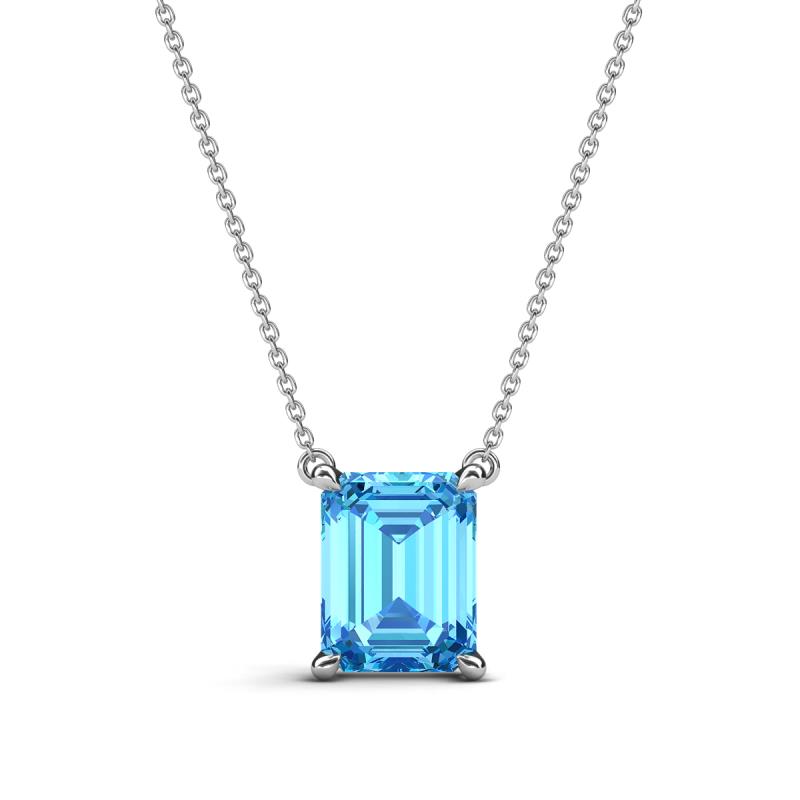 Athena 3.00 ct Blue Topaz Emerald Shape (9x7 mm) Solitaire Pendant Necklace 