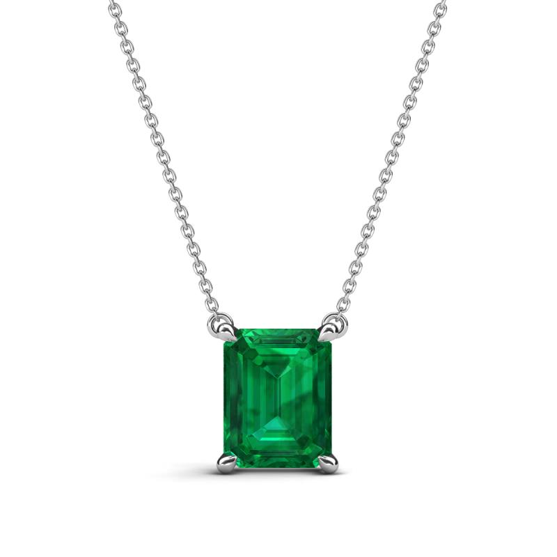 Athena 1.95 ct Created Emerald Emerald Shape (9x7 mm) Solitaire Pendant Necklace 