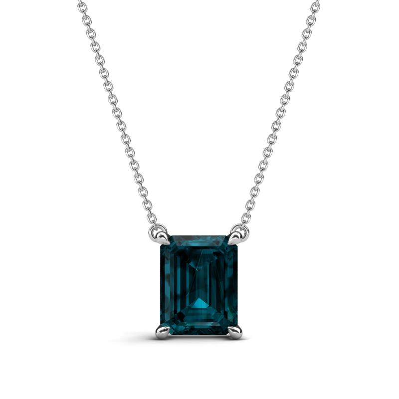Athena 3.00 ct London Blue Topaz Emerald Shape (9x7 mm) Solitaire Pendant Necklace 