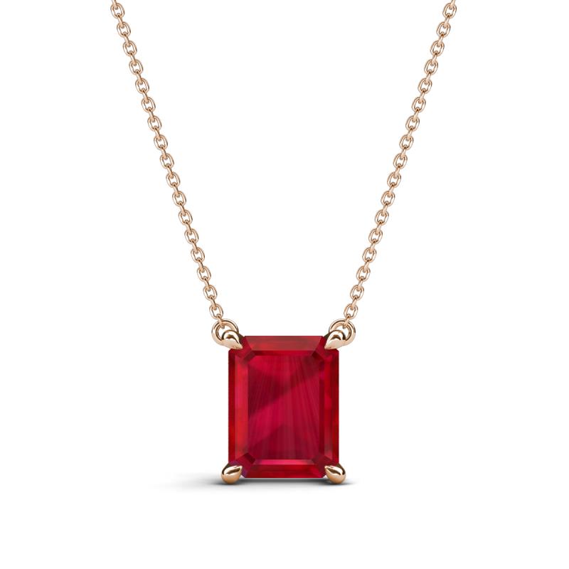 Athena 2.95 ct Created Ruby Emerald Shape (9x7 mm) Solitaire Pendant Necklace 